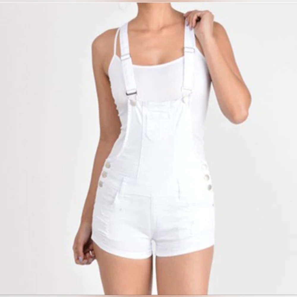 NWT White Ripped Overall Shorts